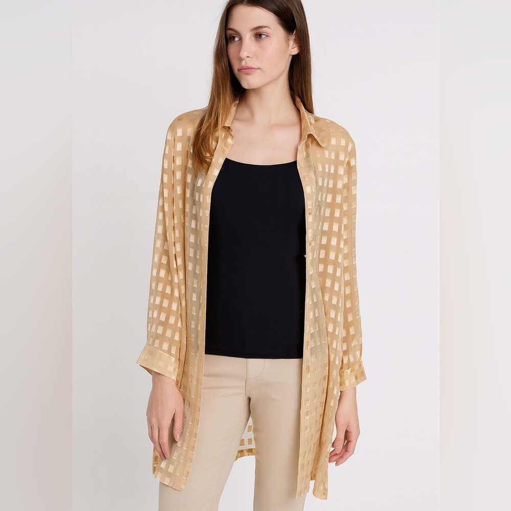 Penningtons women’s blouse size 22 yellow button front sheer geometric‎